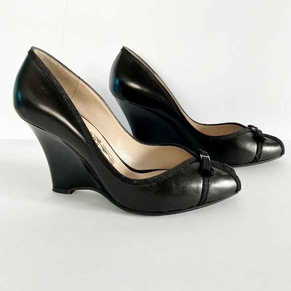 Salvatore Ferragamo ‘Genie’ Leather Peep-Toe Wedge - Picture 6 of 14